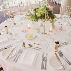 Rustic wedding flowers centrepieces Balbirnie House Fife