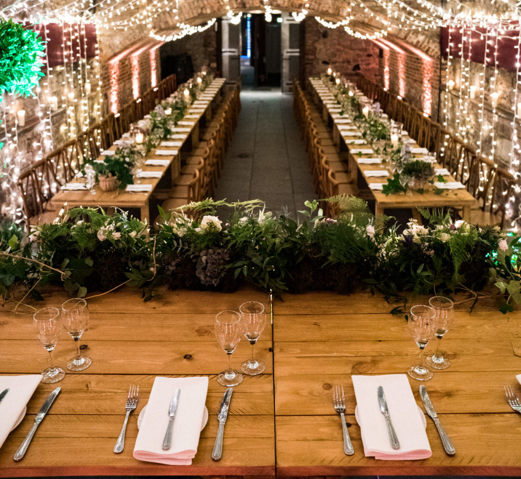 Wooden Trestle Tables in The Caves Edinburgh Hire Wedding Table Hire